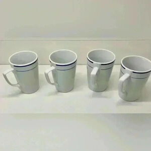 20 Strawberry Street Diner-ware Blue Mugs set of four white restaurant Styled